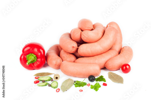 Boiled sausage with spices peppers laurel composition