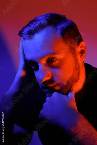 Male portrait red and blue Light