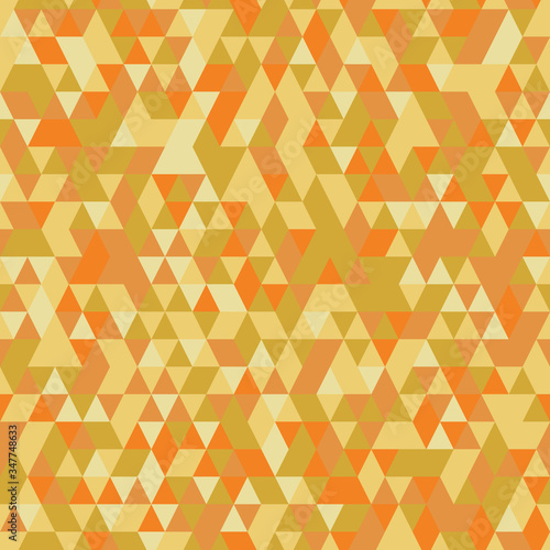 Vector retro orangle and yellow geometric triangle seamless pattern background. Perfect for mosaic, wallpaper, scrapbooking, fabric.