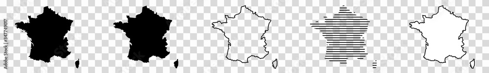 France Map Black | French Border | State Country | Transparent Isolated | Variations - obrazy, fototapety, plakaty 