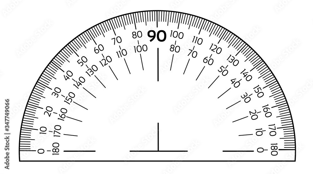 Black vector protractor ruler isolated on the white background Stock