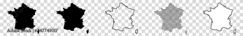 France Map Black | French Border | State Country | Transparent Isolated | Variations