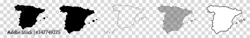 Spain Map Black | Spanish Border | State Country | Transparent Isolated | Variations