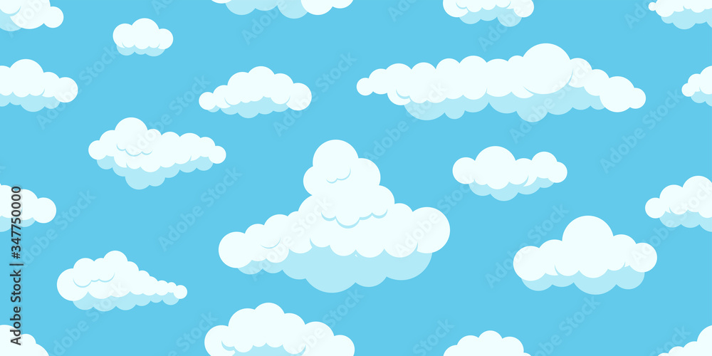 Clouds on sky horizontal seamless pattern.