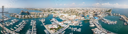 Aerial panoramic view of the beautiful Marina in Limassol, Cyprus.