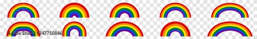 Rainbow Icon Colors | Gay Pride Movement Symbol | Tolerance Rainbows | Lesbian Bisexual Transgender Love Sign | Isolated Transparent | Variations