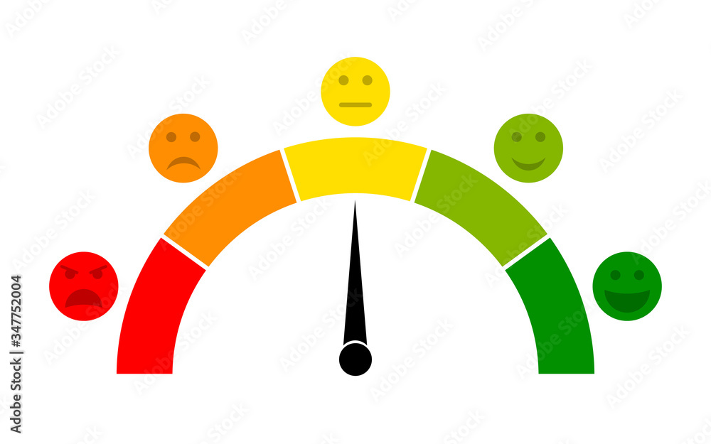 Meter icons. Speedometer with scale emotion satisfaction and stress