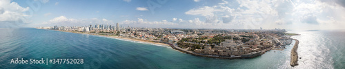 Aerial panoramic view of Old Jaffa and sea, Tel Aviv, Israel.