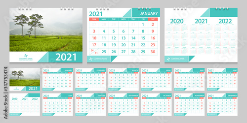 Calendar 2021, calendar 2022, 2020 week start Sunday corporate design template vector.