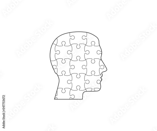 Human head, puzzle icon. Vector illustration, flat design.