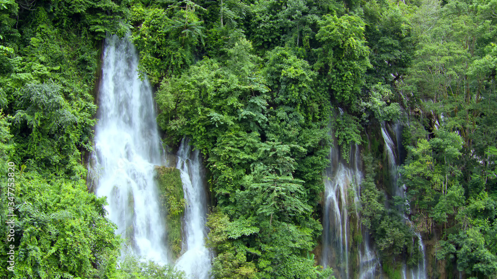 Aerial View at Thi Lo Su waterfall in Umphang Wildlife Sanctuary.  is claimed to be the largest and highest waterfall in northwestern Thailand.