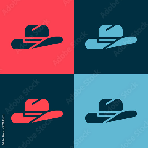 Pop art Western cowboy hat icon isolated on color background.  Vector Illustration