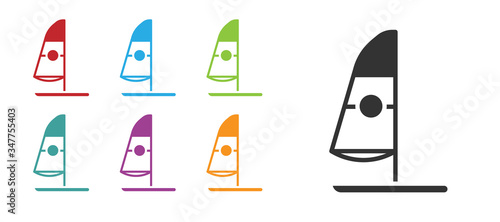 Black Windsurfing icon isolated on white background. Set icons colorful. Vector Illustration