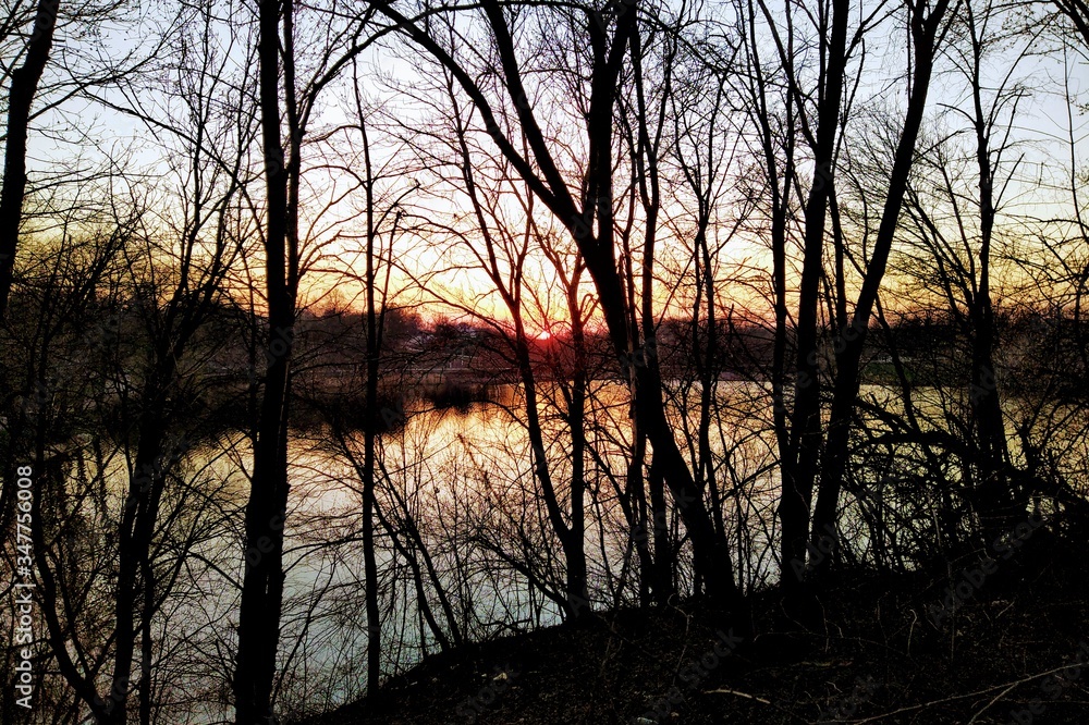 Lake at sunset in rural countryside at spring Lake at sunset in rural countryside at spring