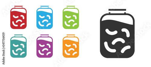 Black Pickled cucumbers in a jar icon isolated on white background. Set icons colorful. Vector Illustration