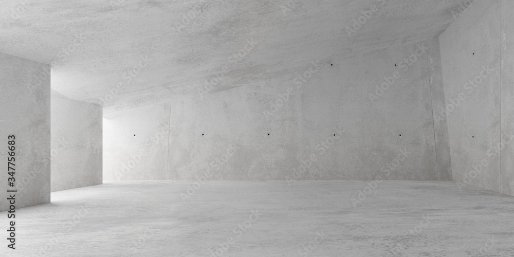 Abstract empty, modern concrete walls room with indirekt light from the left and rough floor - industrial interior background template Abstract empty, modern concrete walls room with indirekt light from the left and rough floor - industrial interior background template