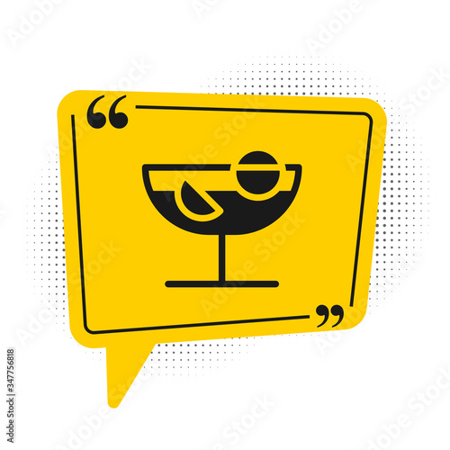 Black Cocktail icon isolated on white background. Yellow speech bubble symbol. Vector Illustration