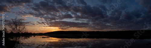 Panorama of sunset lake forest Ukraine