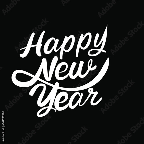 Happy New Year 2021 typographic emblems. Vector logo, text design. Black, white and glitter. Usable for banners, greeting cards, gifts etc.
