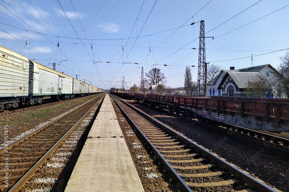 Railroad in rural countryside at sunny spring day