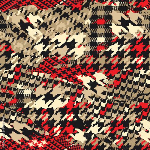 houndstooth tartan plaid fabric patchwork grunge vector seamless pattern
 photo