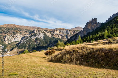 Alpine landscape of the French alps, Cervieres in the Provence Alpes, France