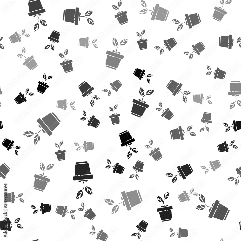 Black Plant in pot icon isolated seamless pattern on white background. Plant growing in a pot. Potted plant sign. Vector Illustration Black Plant in pot icon isolated seamless pattern on white background. Plant growing in a pot. Potted plant sign. Vector Illustration