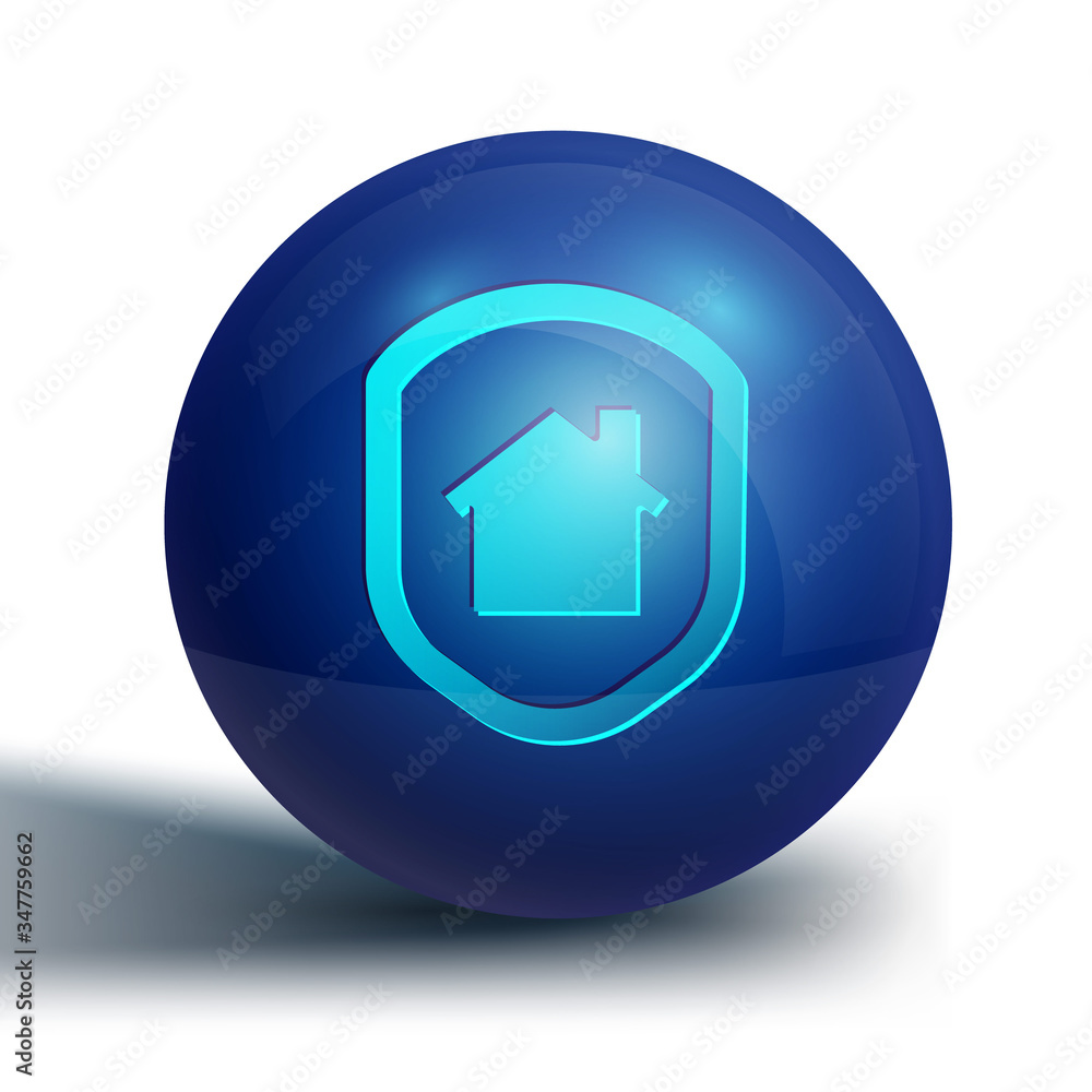 Blue House under protection icon isolated on white background. Home and shield. Protection, safety, security, protect, defense concept. Blue circle button. Vector Illustration Blue House under protection icon isolated on white background. Home and shield. Protection, safety, security, protect, defense concept. Blue circle button. Vector Illustration