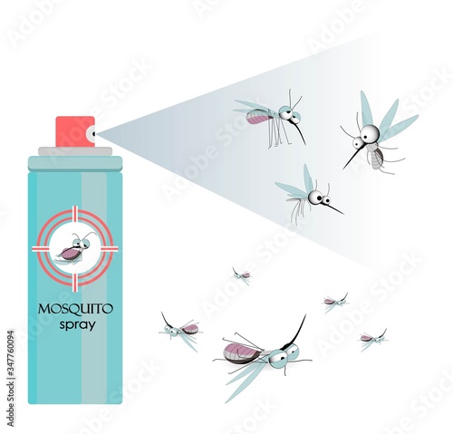Mosquitoes CHARACTER. Insect parasites. Vector illustration isolated on white background. Summer time..