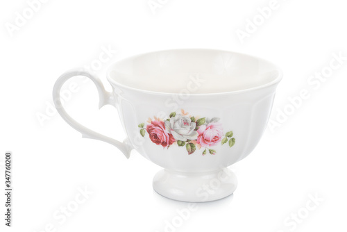 Floral coffee cup isolated on white background