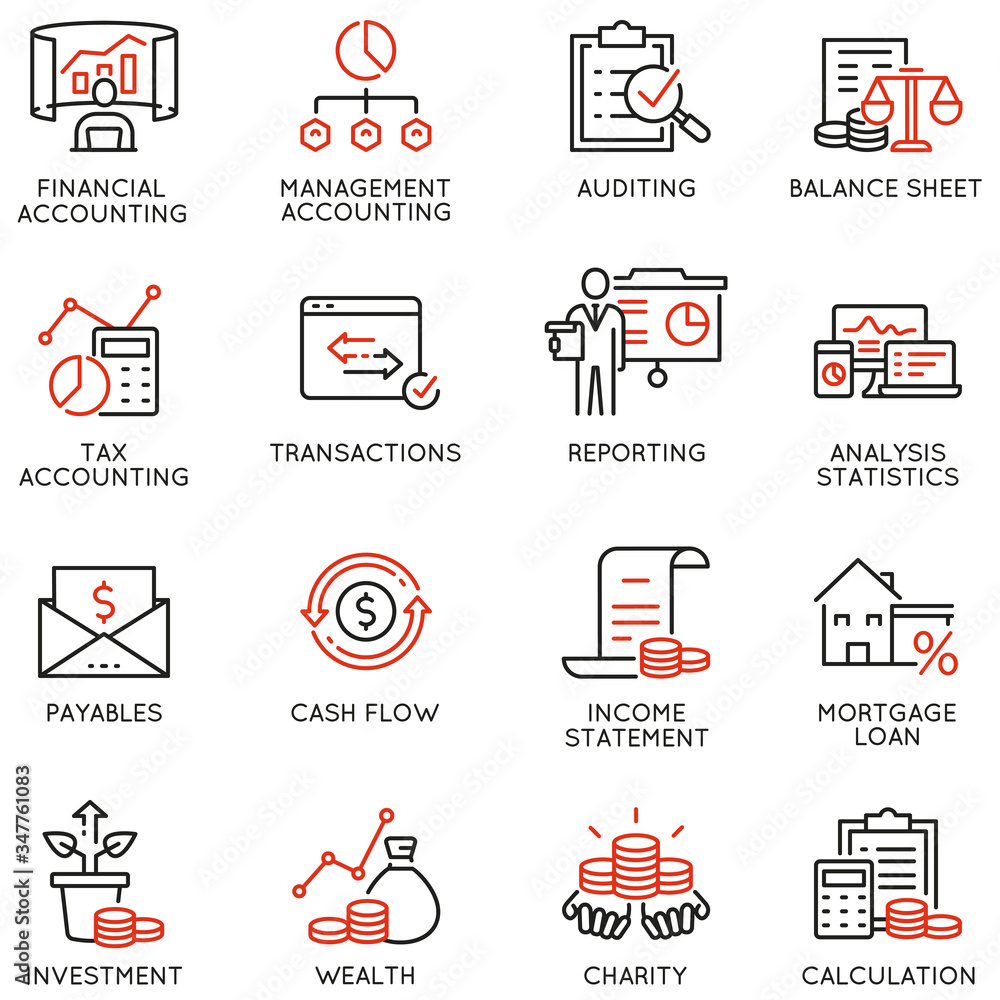 Vector Set of Linear Icons Related to Finance Report, Accounting ...