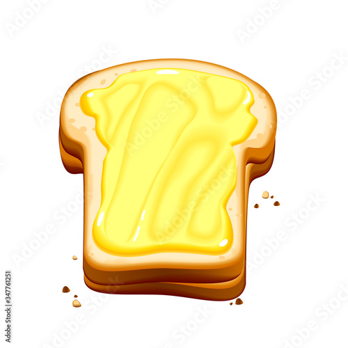 Vector bread, toast with butter spreading on top isolated on white background