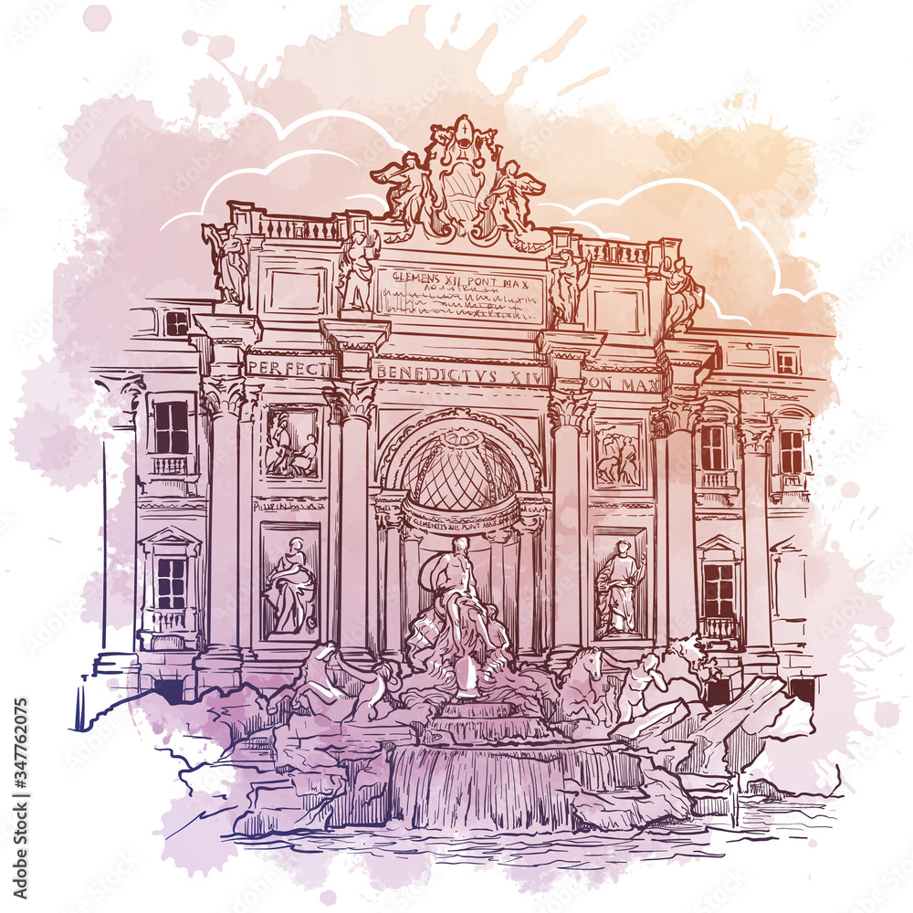 Trevi Fountain Rome Italy Sketch Imitating Stock Vector Royalty Free  415201237  Shutterstock