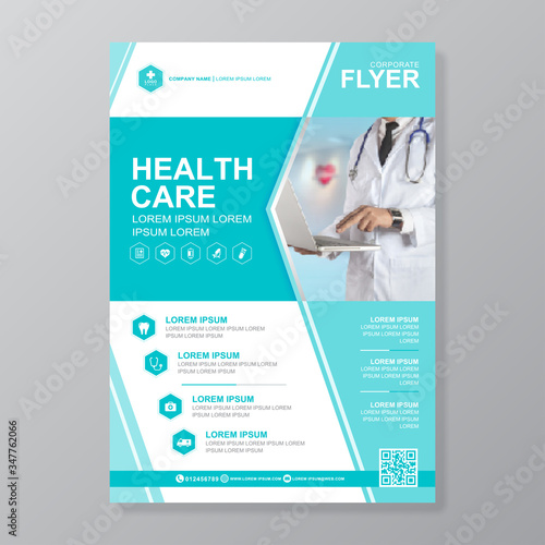 Healthcare cover a4 template design and flat icons for a report and medical brochure design, flyer, leaflets decoration for printing and presentation vector illustration