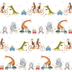 Crédence de cuisine Éléphant patrons Animaux mignons en transport aquarelle  © Zenina-Lembrik