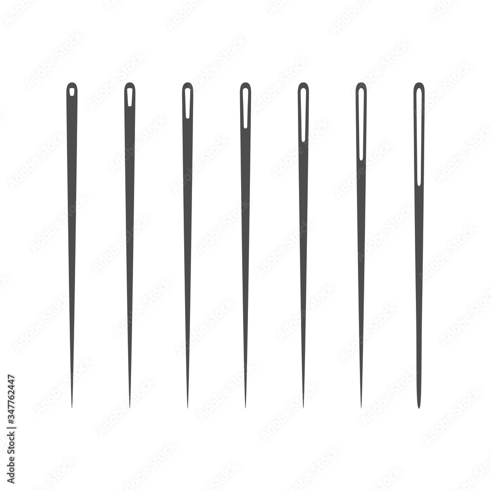 Needle silhouette icon set vector illustration. Collection of outline needle icons isolated on white background. Tailor logo template, sewing instrument design, fashion icon element, needlework skill Needle silhouette icon set vector illustration. Collection of outline needle icons isolated on white background. Tailor logo template, sewing instrument design, fashion icon element, needlework skill