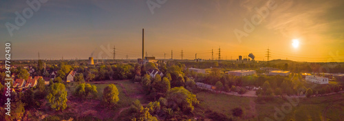 An aerial view on Essen Karnap during sunset photo