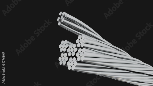 Vászonkép Decadent bare aluminum cable on black background