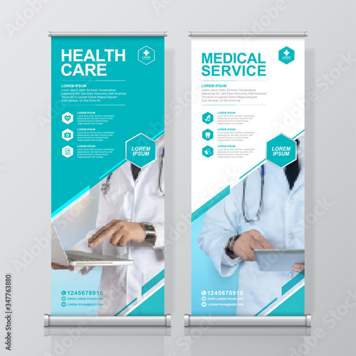 Healthcare and medical roll up design, standee banner template for exhibition