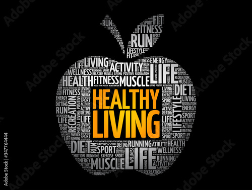 Healthy Living apple word cloud, health concept background