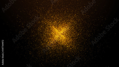 gold particles abstract background with shining golden floor particle stars dust.Beautiful futuristic glittering in space on black background.	