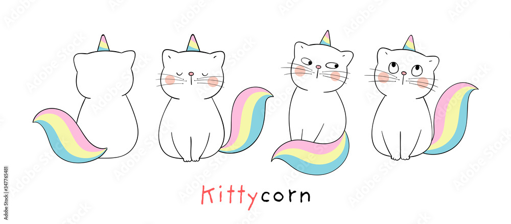 Obraz Draw collection cute cat like unicorn.