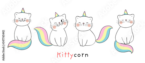 Draw collection adorable cat like unicorn.