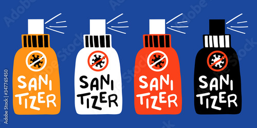 CoronaVirus collection - flat vector illustrations of sanitizer