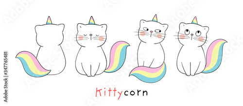 Draw collection cute cat like unicorn.