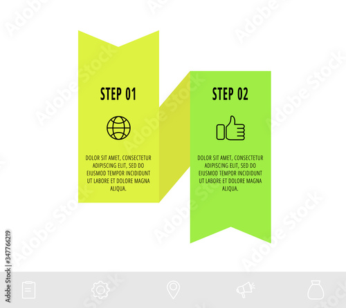 Vector infographics design template with two labels. Modern ribbon concept. Origami style can be used for diagram, business, web, banner, flow chart, info graph, timeline, content, levels.