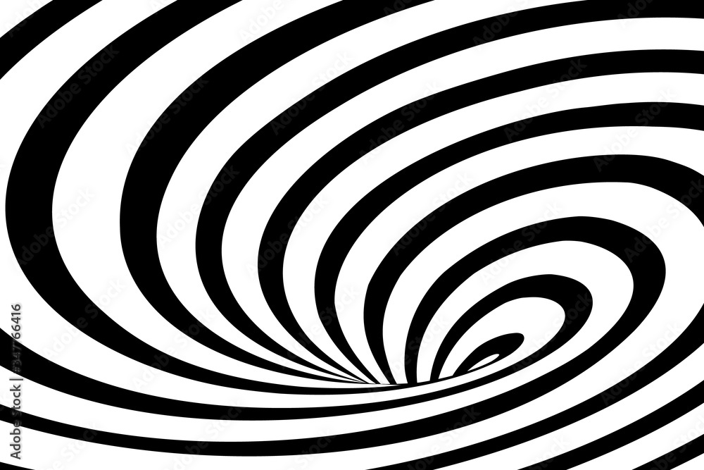 Fototapeta Vector abstract illustration of swirl vortex with stripes. Trendy 3d background in op art style, optical illusion.