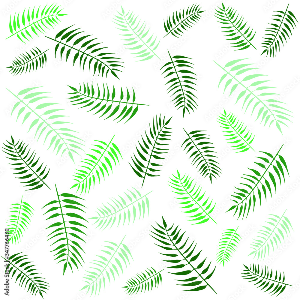 Seamless vector pattern with tropical leaves hand drawn isolated on a white background. Vector background pattern with green leaves perfect for wedding invitations, textile, print
