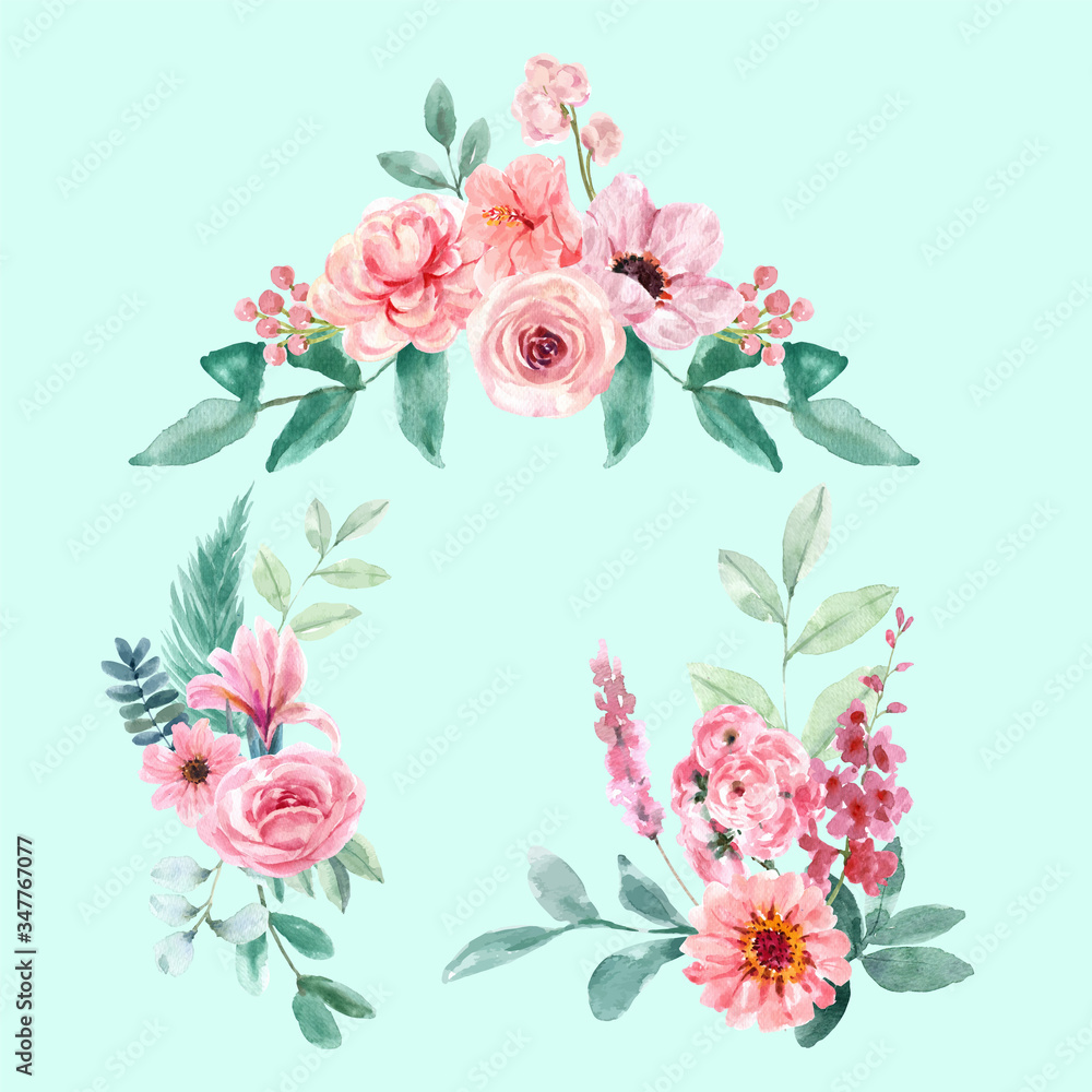 Retro style floral charming bouquet design with vintage floral watercolor illustration.