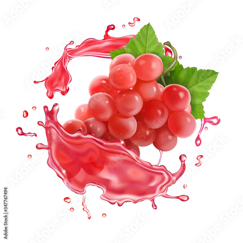 Rose wine splash, red or rose pink grape in flowing liquid juice splash 3d vector icon